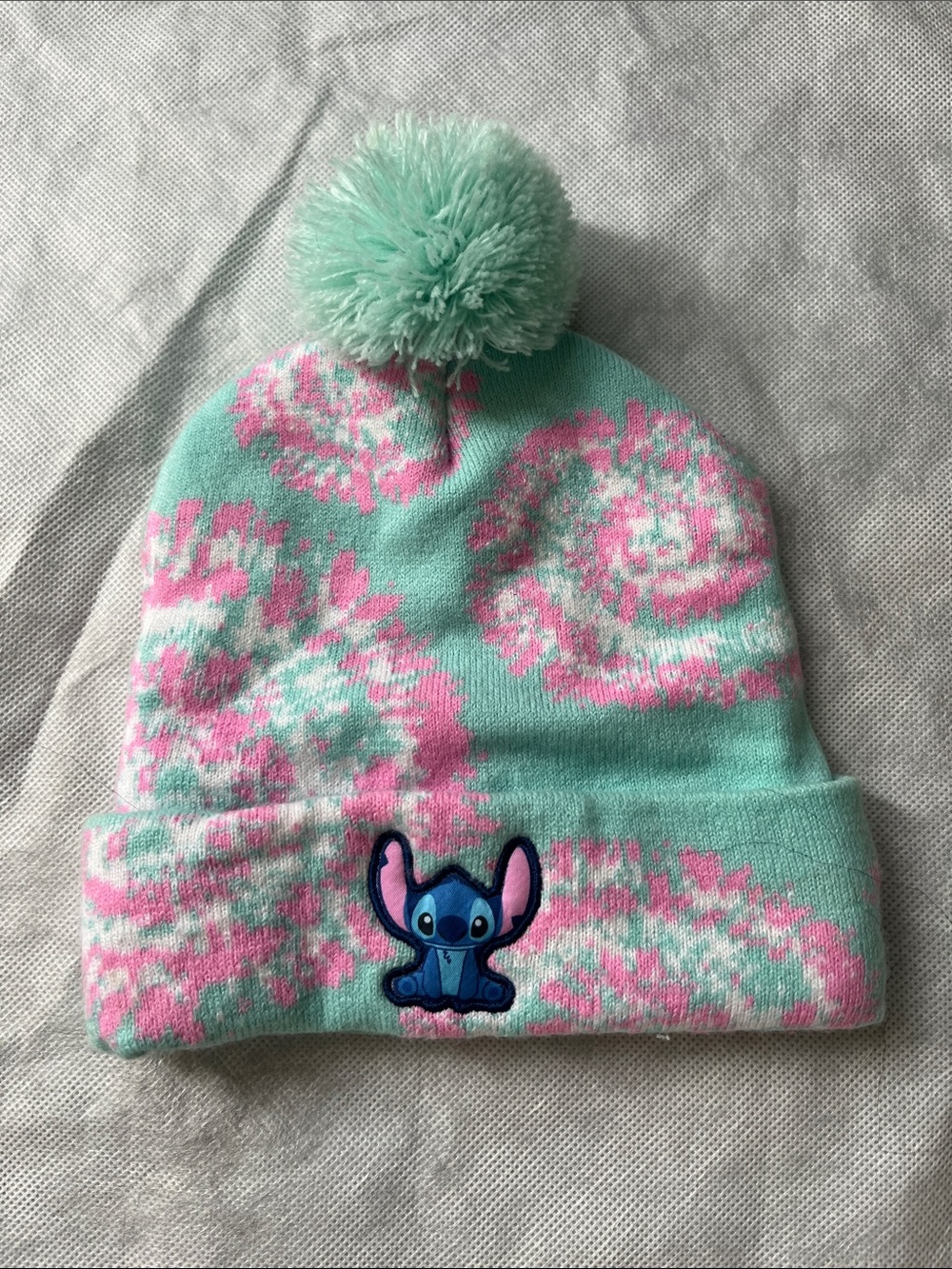 Disney Kids Stitch Pom Pom Beanie in Mint & Pink
